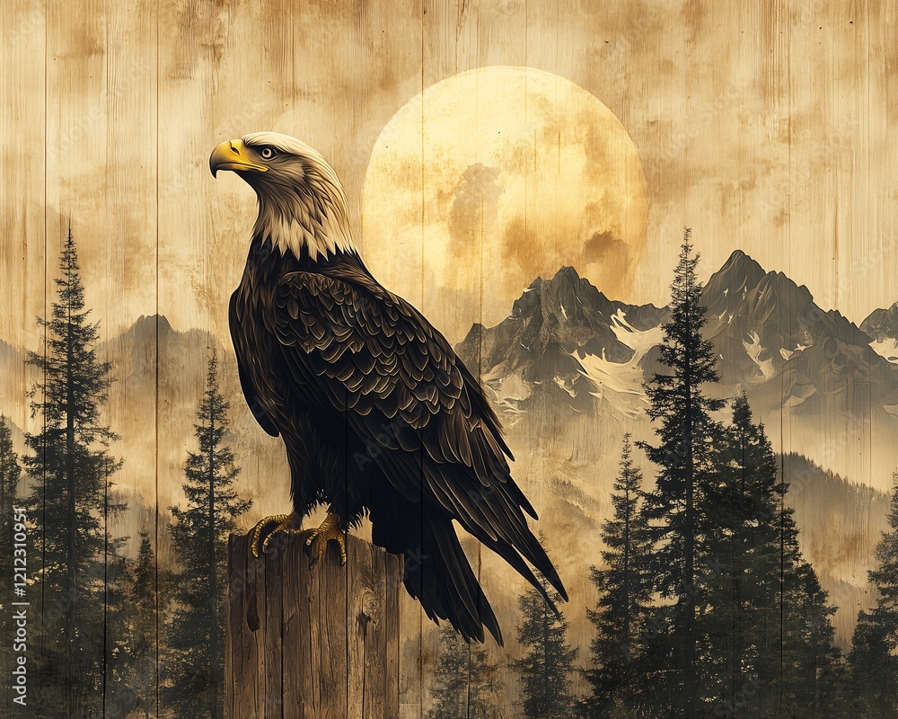 Fototapeta premium a vintage rustic picture of an eagle on old wooden 