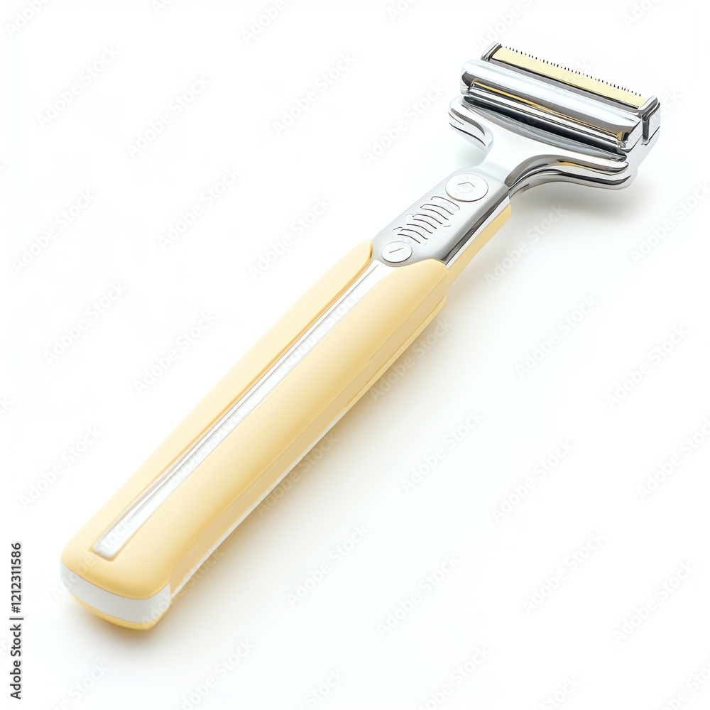 Close-up of a yellow-handled razor on white isolated background. Close-up of a yellow-handled razor on white isolated background.
