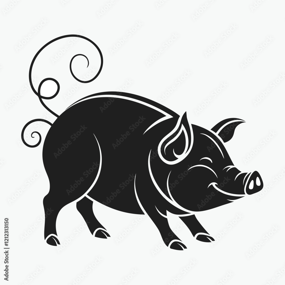 Fototapeta premium Cute Black and White Pig Silhouette for Design Projects