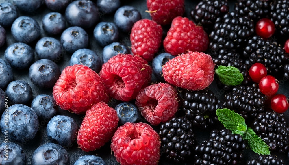 blackberry raspberry blueberry red currant and mint background blackberry raspberry blueberry red currant and mint background