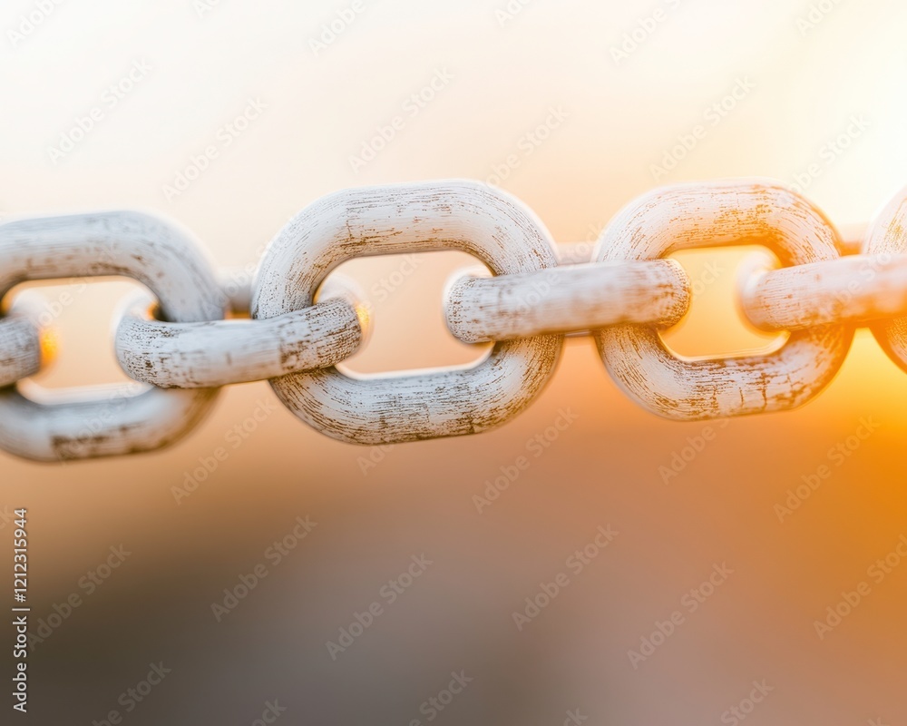 Obraz premium A close-up of a weathered chain, highlighting its links against a soft, blurred background.