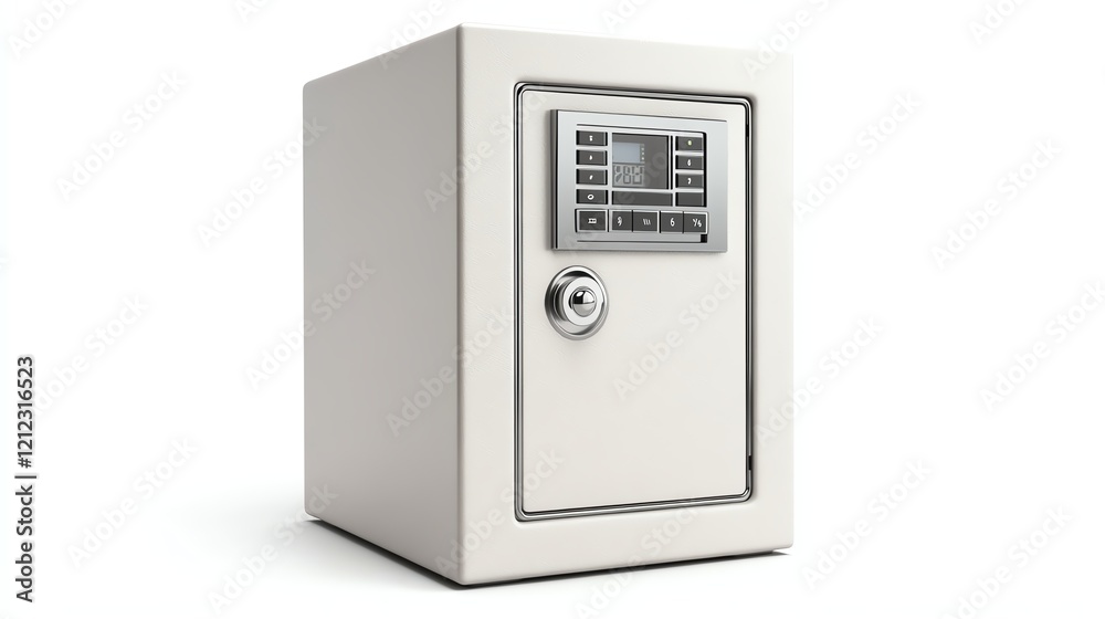 Secure digital safe with keypad and combination lock, white isolated background. Secure digital safe with keypad and combination lock, white isolated background.