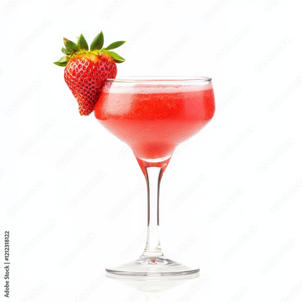 A vibrant strawberry daiquiri with a strawberry garnish, showcased against an isolated white background, pop art style A vibrant strawberry daiquiri with a strawberry garnish, showcased against an isolated white background, pop art style