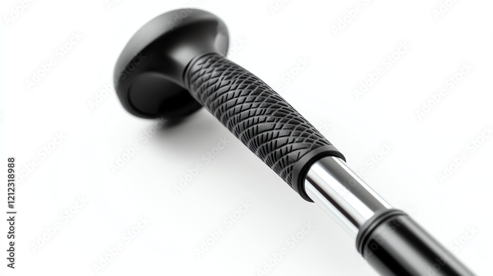 Close-up of a black walking cane handle on a white background. Close-up of a black walking cane handle on a white background.
