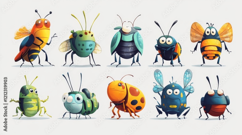 Cheerful cartoon insect collection insect beetle bug ladybug illustration graphic design art nature wildlife animal colorful whimsical bright Cheerful cartoon insect collection insect beetle bug ladybug illustration graphic design art nature wildlife animal colorful whimsical bright