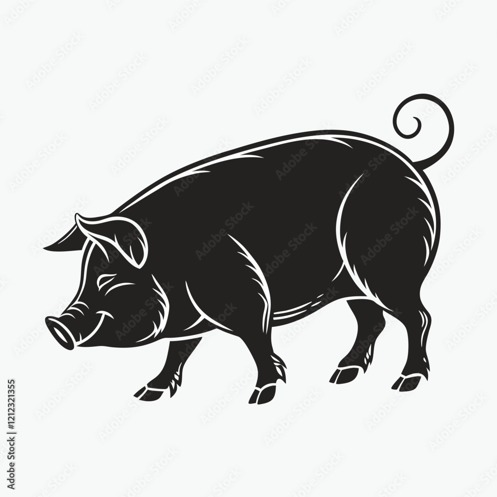 Fototapeta premium Cute Black and White Pig Silhouette for Design Projects