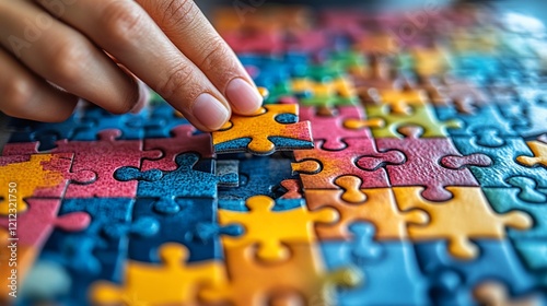 Colorful Jigsaw Puzzle: A Close-Up View of a Person Solving a Complex Puzzle