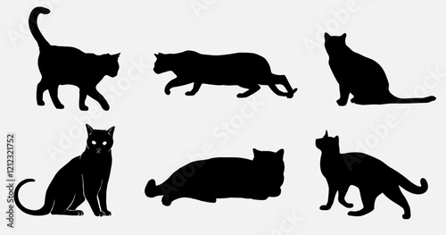 Canvas Print isolated black silhouette of a cat, vector collection
