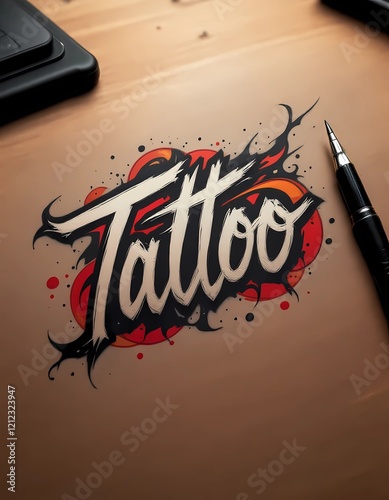 Dynamic Tattoo Design: Fiery Lettering with Ink Splatter