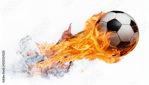 Wallpaper Mural soccer ball flying on fire isolated on white background Torontodigital.ca
