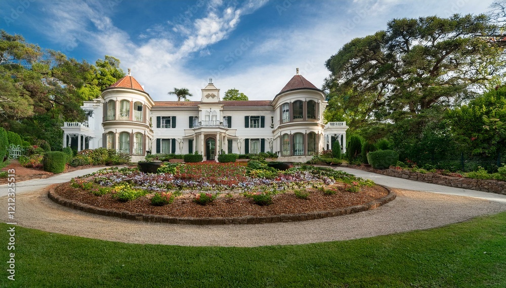 Naklejka premium stately homes framing captivating gardens inviting visitors into stories of lives shared