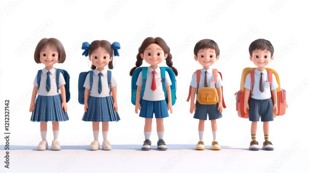 Happy school children joyful smiling excited school uniform backpack kids boy girl child children group friendship together education learning Happy school children joyful smiling excited school uniform backpack kids boy girl child children group friendship together education learning