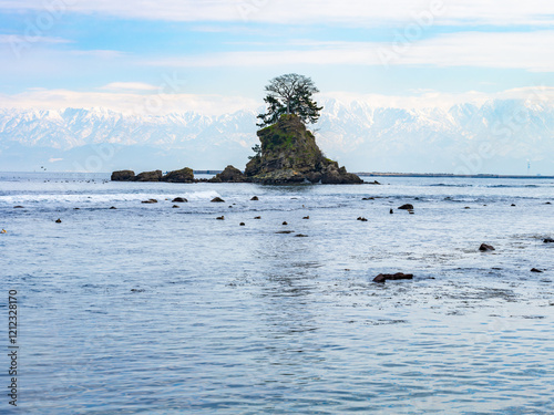 Dramatic view of clear sea waving in the beach, Amaharashi Coast in Toyama Prefecture in Japan, Travel or nature, High resolution over 50MP photo