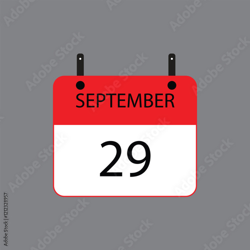 Calendar icon with September 29 date on grey background. Vector schedule symbol.