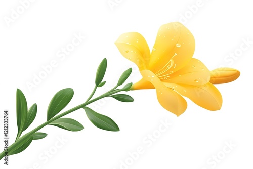 Wallpaper Mural Vibrant Yellow Freesia Blossom: Close-up of a Single Flower with Stem and Leaves on a Two-Inch Scale Torontodigital.ca