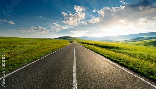 endless road along green grassland
