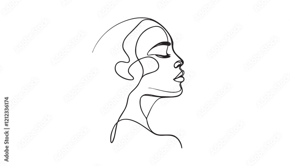 Continuous one single minimal line drawing woman face Continuous one single minimal line drawing woman face