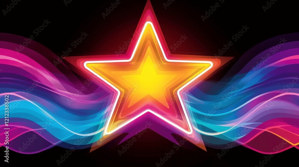 Obraz premium A vibrant star design with colorful waves, evoking energy and creativity.
