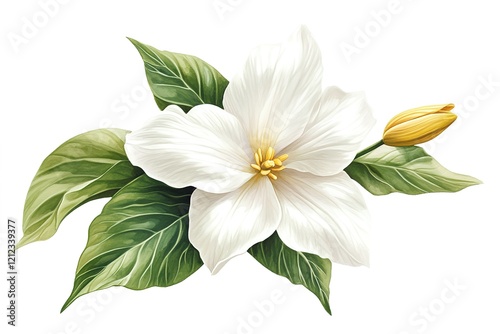 Elegant Trillium Floral Artwork: Yellow Accents, Botanical Illustration, Spring Bloom, Nature       