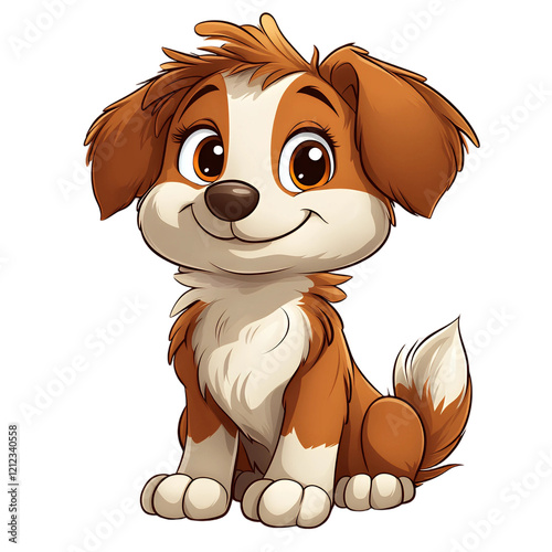 Adorable Cartoon Puppy Brown and White Dog Cute Pet Illustration Sitting Happy Dog
