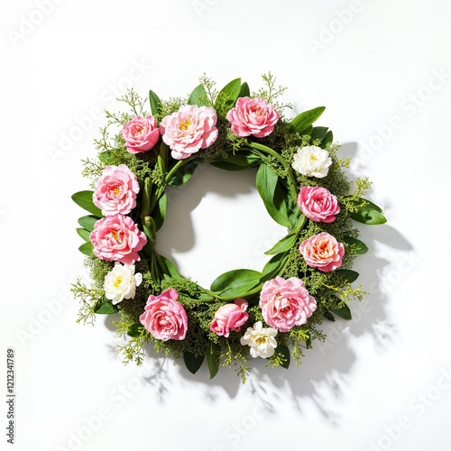 Wreath with flowers isolated on white