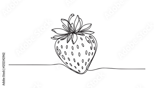 Continuous one single minimal line drawing strawberry