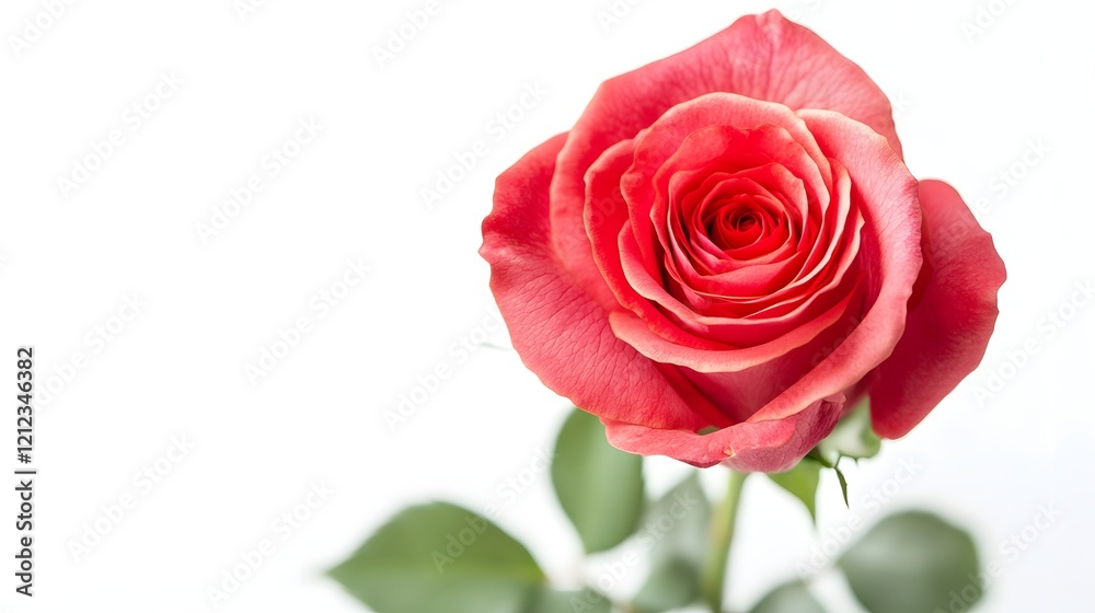 Vibrant Red Rose Blossom on Pristine White Background Vibrant Red Rose Blossom on Pristine White Background