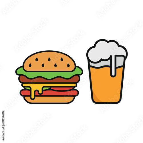 Beer drink and hamburger food icon with a sleek and modern flat design