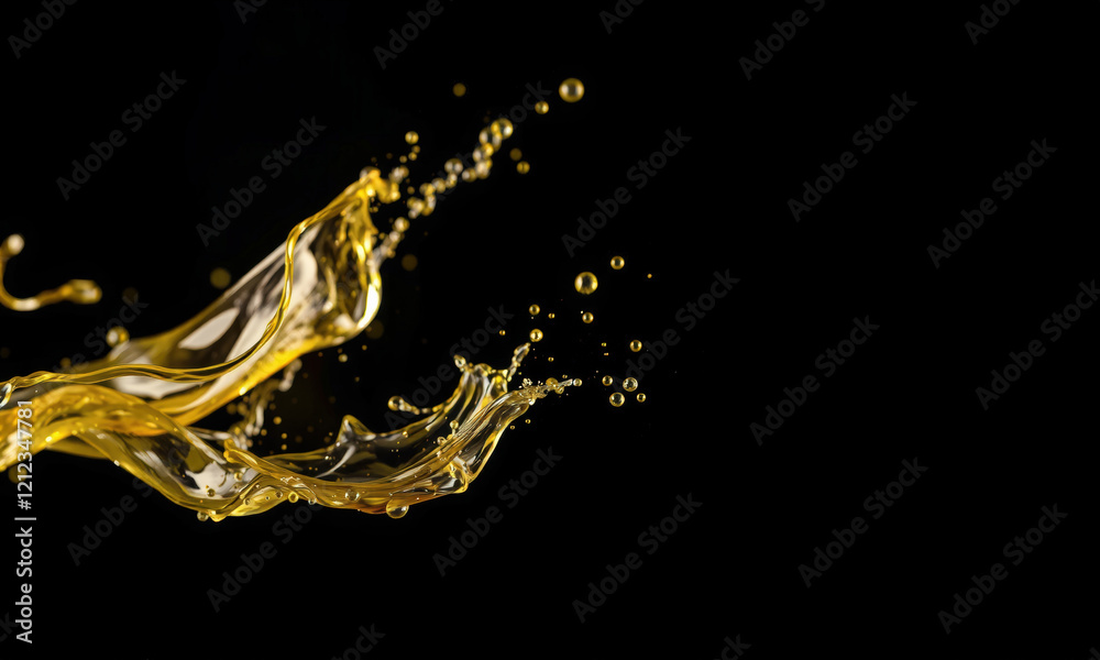 Golden liquid splash creates dynamic movement against black background, showcasing fluidity and elegance. Perfect for artistic and commercial use Golden liquid splash creates dynamic movement against black background, showcasing fluidity and elegance. Perfect for artistic and commercial use