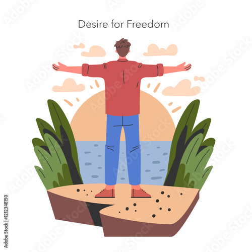 Men Midlife Crisis. Flat Vector Illustration
