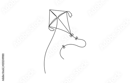 Outline kite vector one line continuous drawing background, Kite   continuous one line drawing of outline vector illustration.