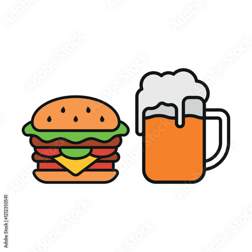 Beer drink and hamburger food icon with a sleek and modern flat design