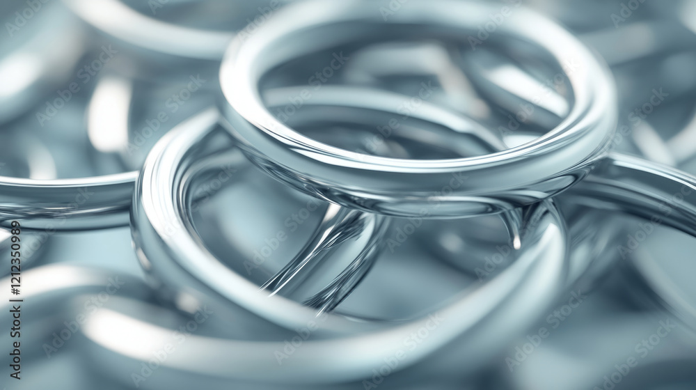 Interlinked metallic rings create mesmerizing pattern, glowing softly in cool, reflective environment. intricate design evokes sense of elegance and modernity Interlinked metallic rings create mesmerizing pattern, glowing softly in cool, reflective environment. intricate design evokes sense of elegance and modernity