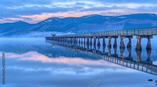 Wallpaper Mural A foggy pier extending into calm, glassy water at dawn. Torontodigital.ca