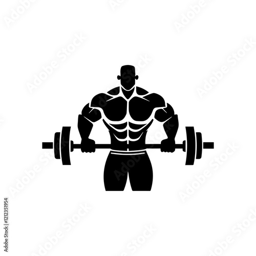 Bodybuilder icon. Man silhouette of a strong man, athlete icon. Body building muscles. Vector illustration