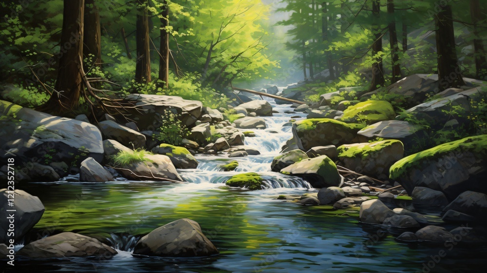Serene Freshwater Rocky Mountain Stream Painting Serene Freshwater Rocky Mountain Stream Painting
