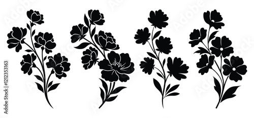 A black and white beautiful spring flower collection vector and silhouette