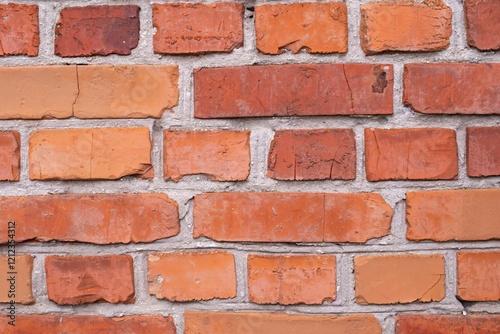 Red brick wall texture background. Brick wall with scratches and cracks. Background of old brick wall.