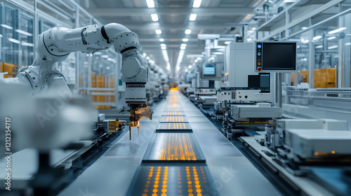  Featuring state-of-the-art plasma etching machines on the factory floor. An entire scene is captured by the camera  showing sleek  modern machinery operating in perfect harmony.