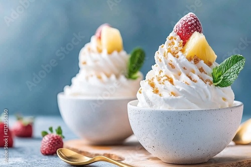 Fresas, piña y crema helada para celebrar el día de San Valentín con un toque refrescante y dulce photo