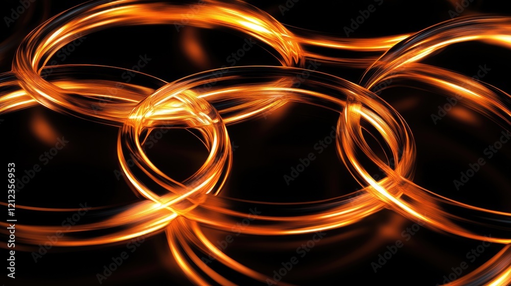 A glowing network of interlocking rings floating in deep space. A glowing network of interlocking rings floating in deep space.