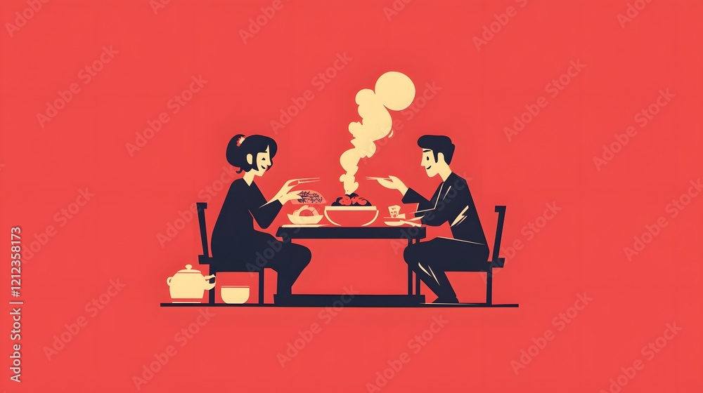 Fototapeta premium Enjoying a romantic dinner cozy restaurant digital illustration warm atmosphere intimate viewpoint culinary connection