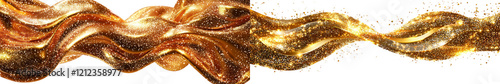 This abstract stroke wave swash in gold glitter showcases a shiny shape, representing luxury