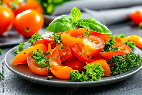 Corazones y frescura en un plato de ensalada caprese ideal para el día de San Valentín photo