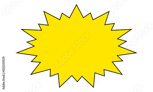 starburst yellow speech bubbles or baloon for comic design illustration. Comic burst, bursting star sticker, vector boom or explotion. communication concept 