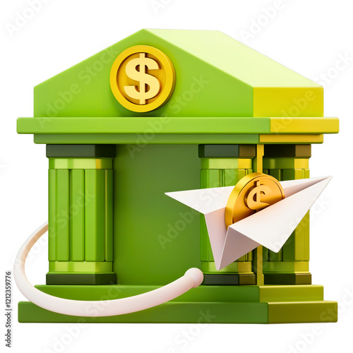 Digital banking concept with money transfer and green bank