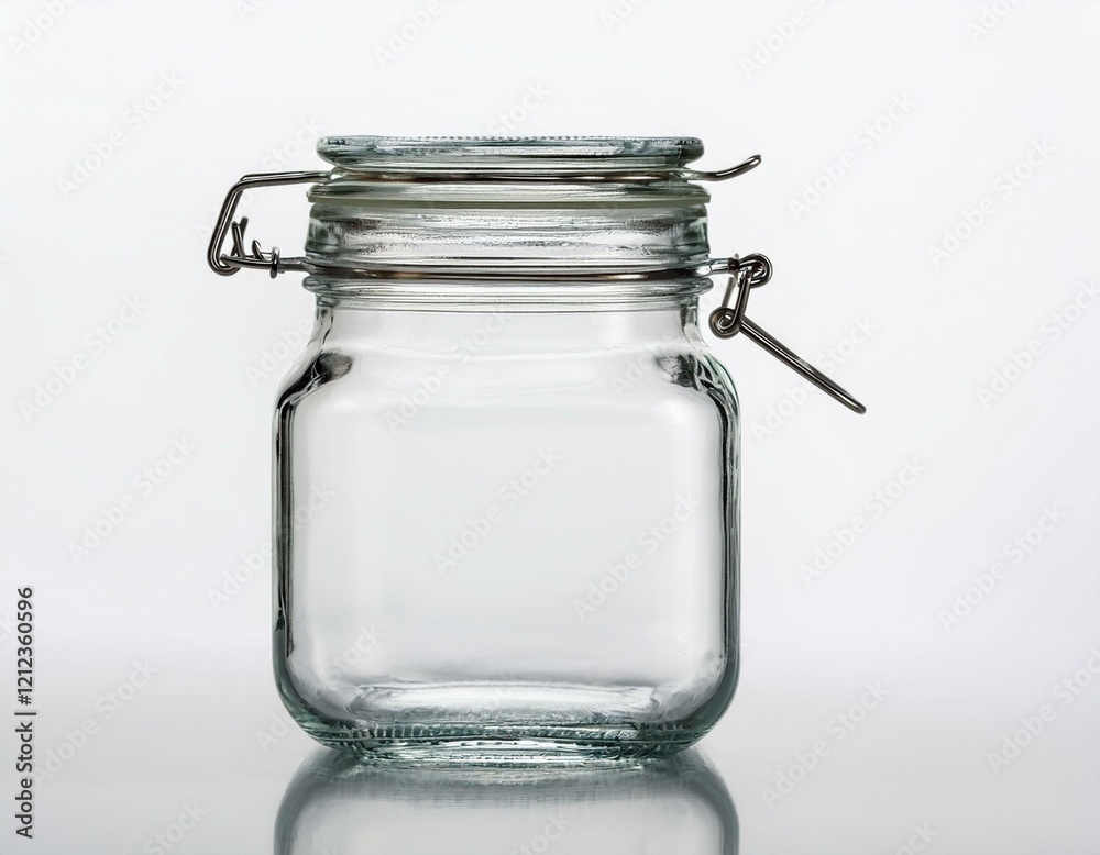 clear empty glass jar on white background clear empty glass jar on white background