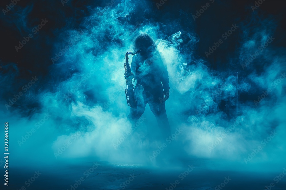 custom made wallpaper toronto digitalMusician performs on stage surrounded by blue smoke during a nighttime jazz concert