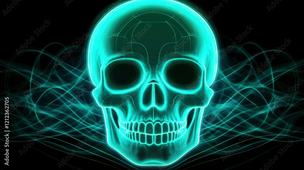 Glowing Skull X-Ray with Mystical Smoke Background Glowing Skull X-Ray with Mystical Smoke Background