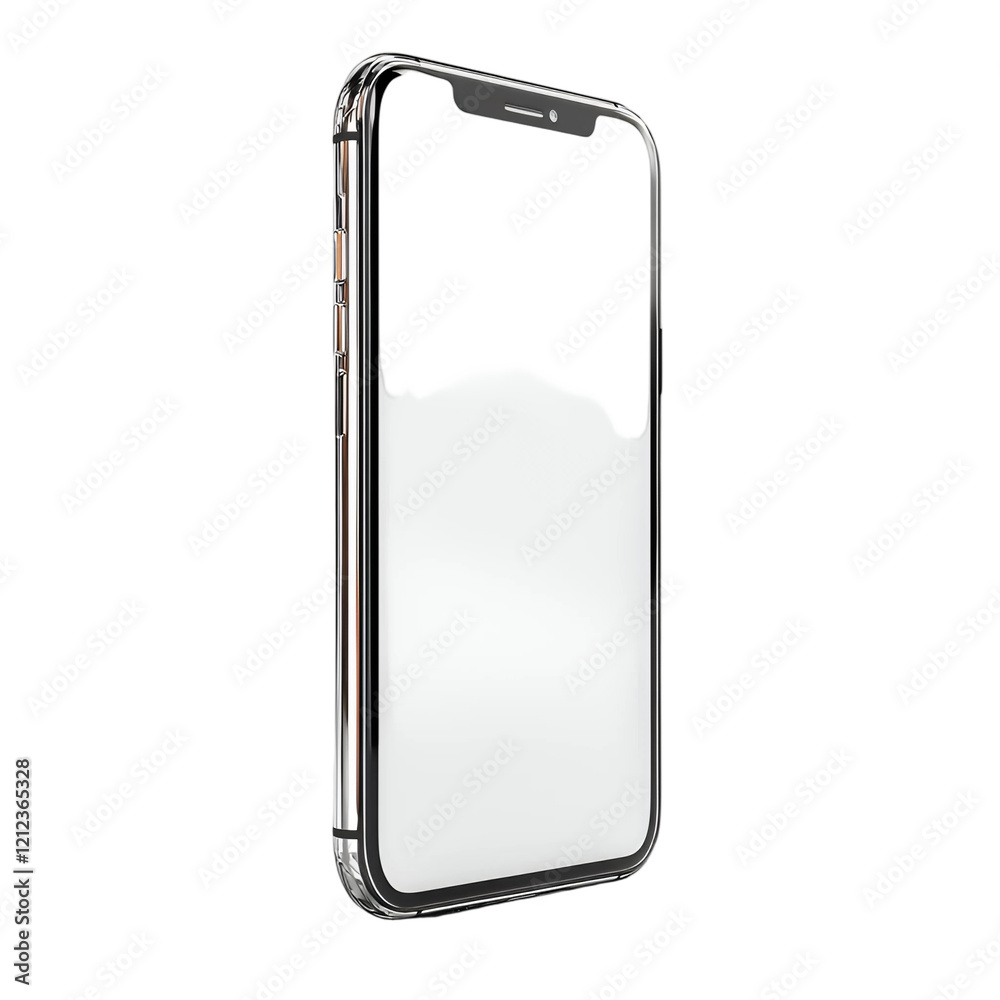 Sleek Silver Smartphone Mockup with Blank Screen for App Presentation Sleek Silver Smartphone Mockup with Blank Screen for App Presentation